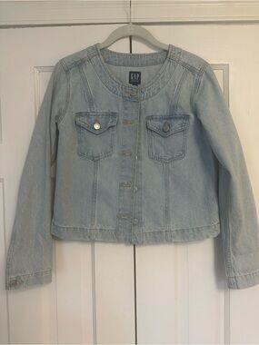 GAP Light Wash Collarless Denim Jacket